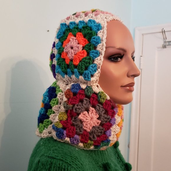 Accessories - NWOT Handmade Balaclava Crochet Granny Square Hoodie.